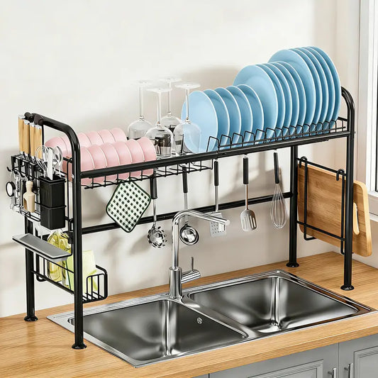 Over Sink Dish Drying Rack – 1 & 2 Tier Kitchen Counter Organizer with Space-Saving Metal Storage Design