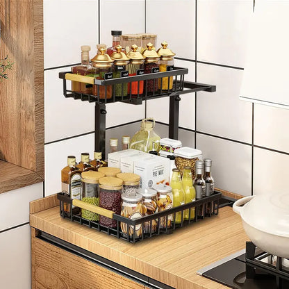 2-Tier Under Sink Organizer with Pull-Out Drawer – Adjustable Cabinet Storage Rack for Kitchen & Bathroom