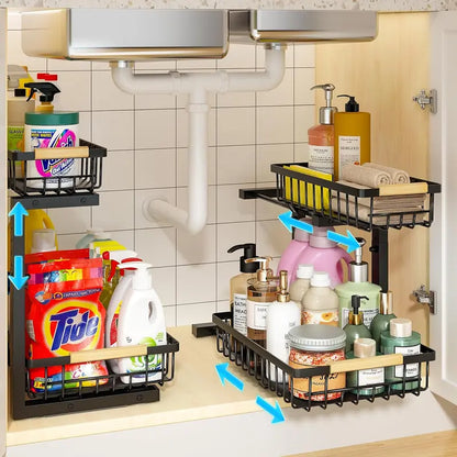 2-Tier Under Sink Organizer with Pull-Out Drawer – Adjustable Cabinet Storage Rack for Kitchen & Bathroom