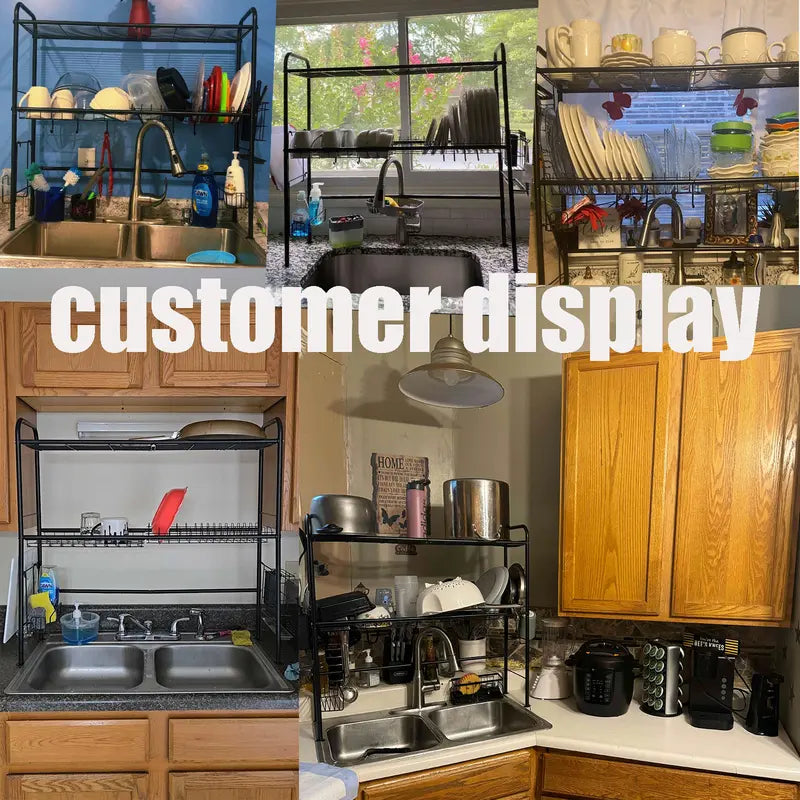 Over Sink Dish Drying Rack – 1 & 2 Tier Kitchen Counter Organizer with Space-Saving Metal Storage Design