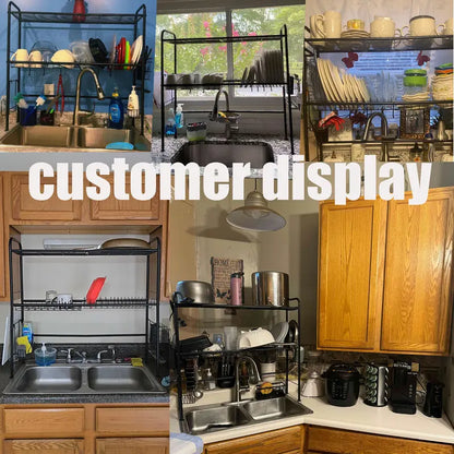 Over Sink Dish Drying Rack – 1 & 2 Tier Kitchen Counter Organizer with Space-Saving Metal Storage Design