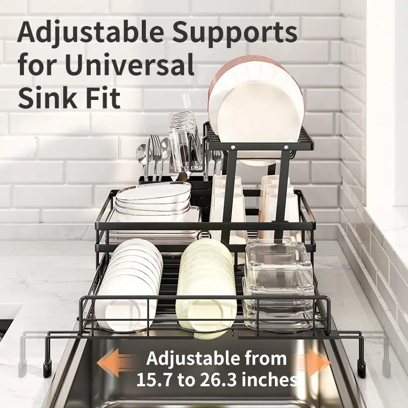Foldable Over Sink Dish Drying Rack – 2-Tier Kitchen Organizer with Utensil Holder & Cup Storage