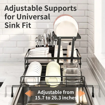 Foldable Over Sink Dish Drying Rack – 2-Tier Kitchen Organizer with Utensil Holder & Cup Storage