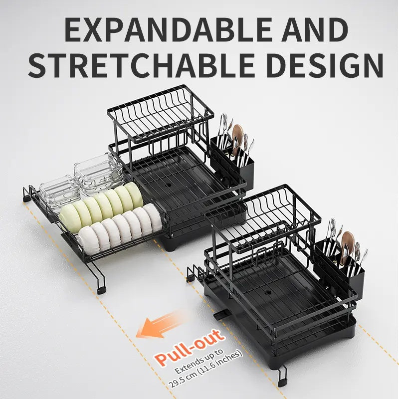Foldable Over Sink Dish Drying Rack – 2-Tier Kitchen Organizer with Utensil Holder & Cup Storage