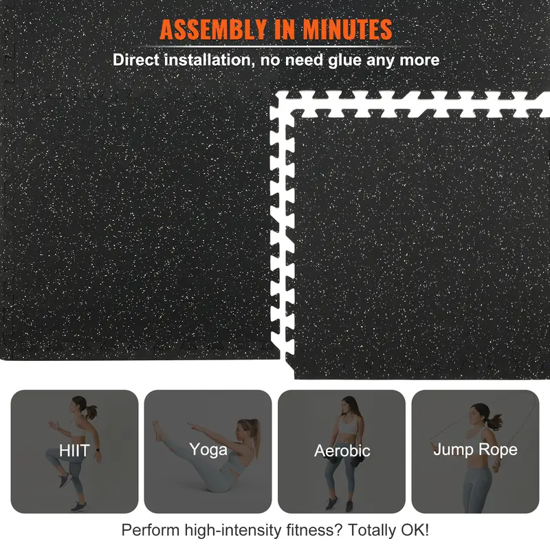 25-Piece 1/2" Thick Gym Floor Mats – 24" x 24" Interlocking EVA Foam Workout Flooring with Durable Rubber Top, Waterproof Exercise Puzzle Mats for Home Gym, Garage, Basement, Fitness Room & Workout Areas, 100 Sq. Ft. Coverage