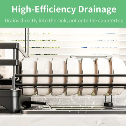 Foldable Over Sink Dish Drying Rack – 2-Tier Kitchen Organizer with Utensil Holder & Cup Storage