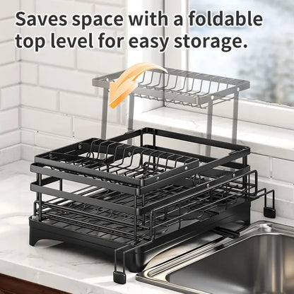 Foldable Over Sink Dish Drying Rack – 2-Tier Kitchen Organizer with Utensil Holder & Cup Storage