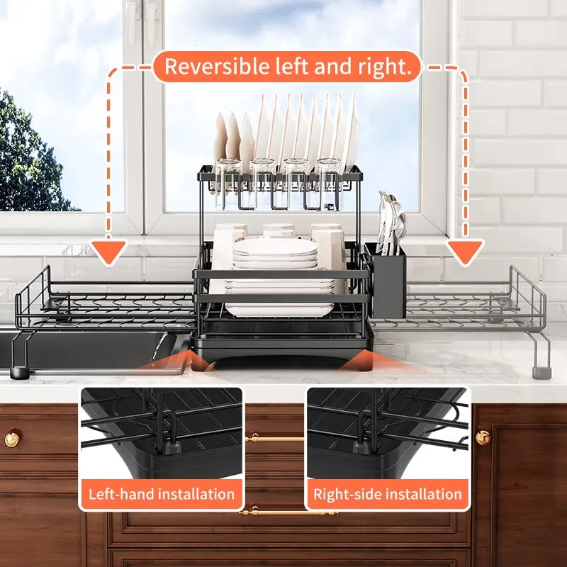 Foldable Over Sink Dish Drying Rack – 2-Tier Kitchen Organizer with Utensil Holder & Cup Storage