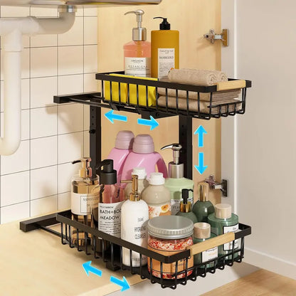 2-Tier Under Sink Organizer with Pull-Out Drawer – Adjustable Cabinet Storage Rack for Kitchen & Bathroom